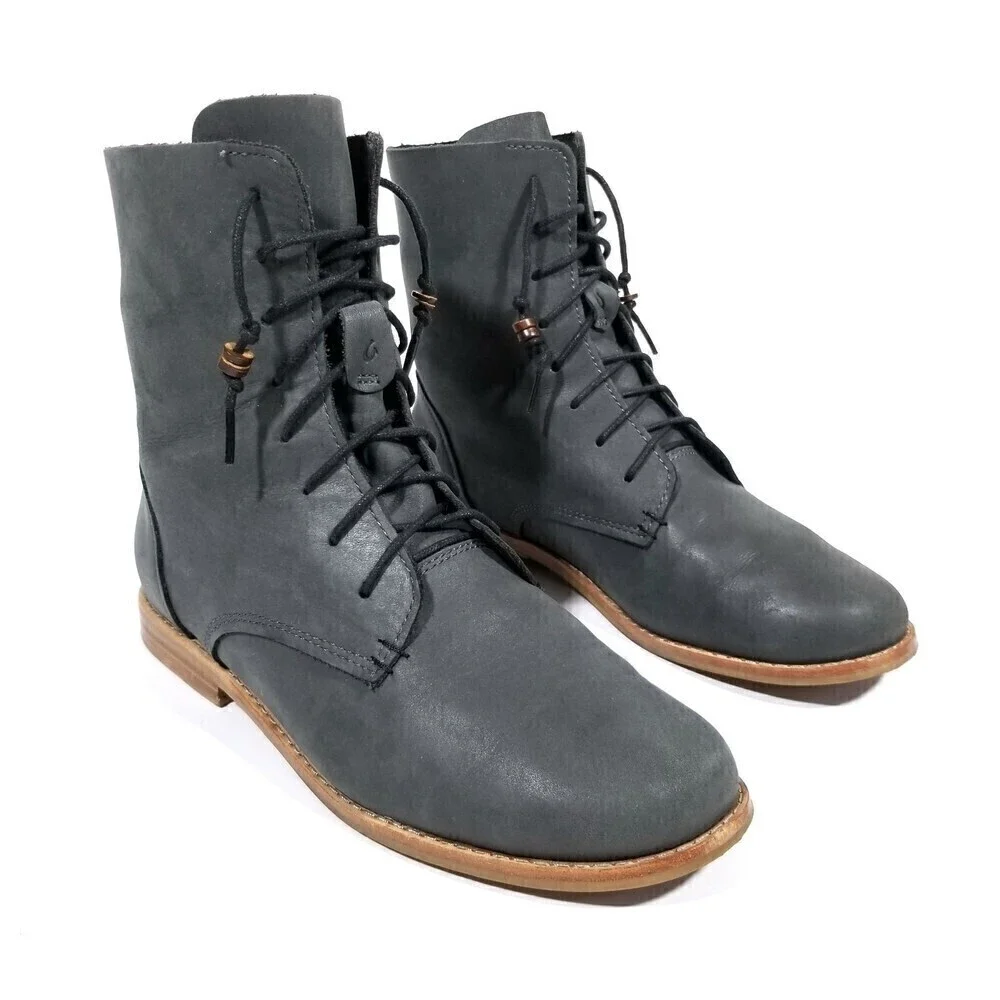 Olukai 'O Laila Leather Low Lace Up Fold Down Ankle Boots Boho Grunge 90s Y2k 7